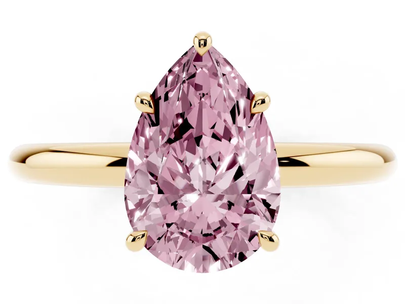 Pear-Shaped Hidden Halo Ring Setting for a Fancy Pink Lab-Grown Diamond | Yellow Gold