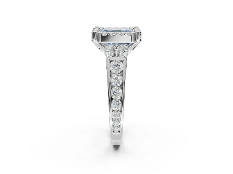 Asscher Cut Halo Engagement Ring Setting for a Fancy Blue Lab-Grown Diamond | Graduated Channel Band | Sterling Silver