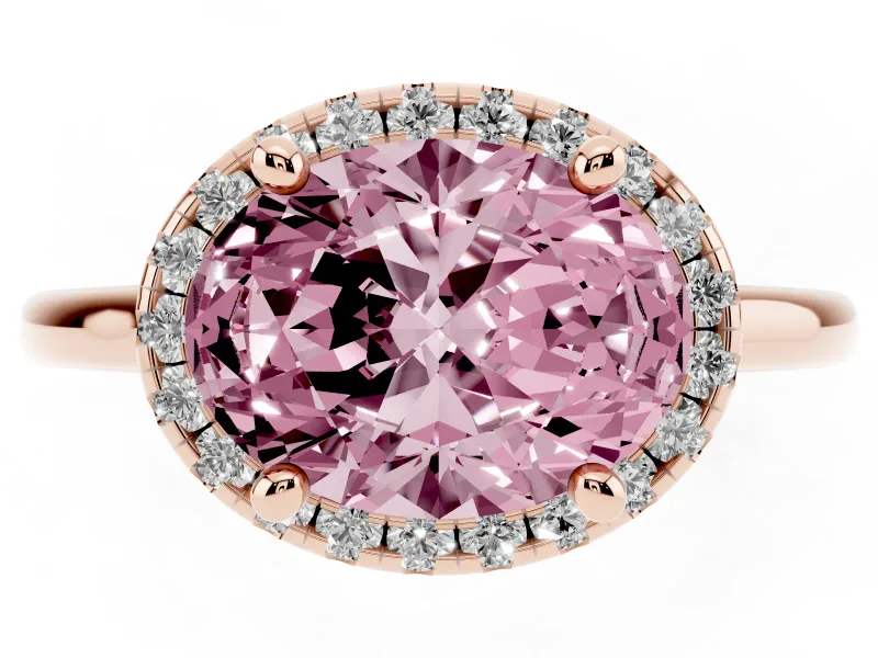 Oval Halo Engagement Ring Setting for a Fancy Pink Lab-Grown Diamond | Plain Polished Band | Rose Gold