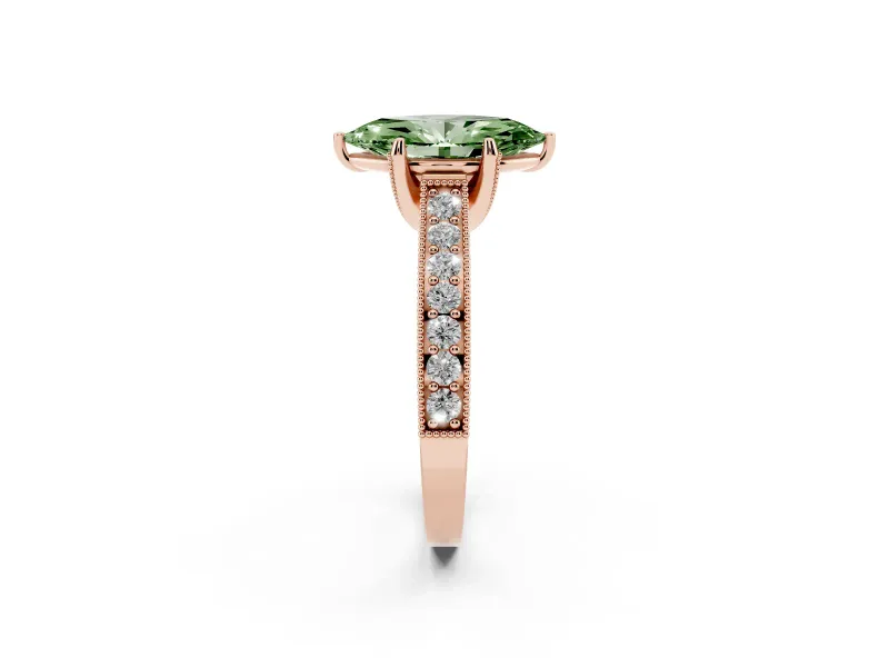 Marquise Hidden Halo Engagement Ring Setting for a Fancy Green Lab-Grown Diamond | Milgrain Pave | Rose Gold