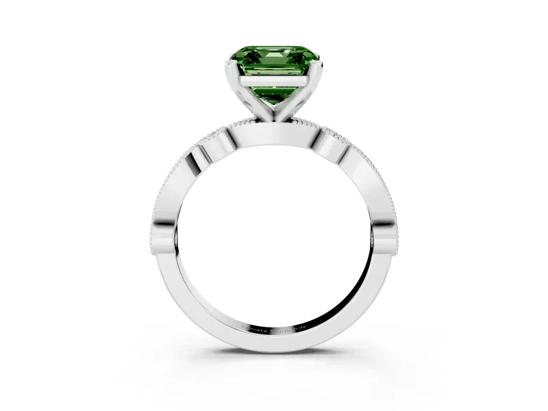 Asscher Cut Vintage Engagement Ring Setting for a Fancy Green Lab-Grown Diamond | White Gold