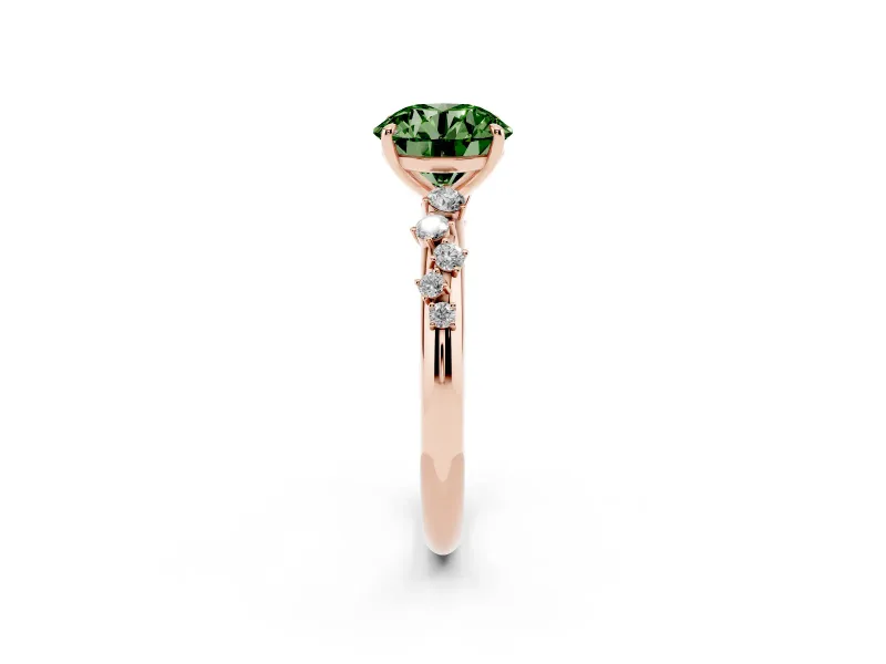 Fancy Green Round Cut Diamond Cluster Solitaire Ring Set in Rose gold with Prong Setting