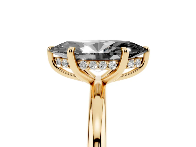 Marquise Hidden Halo Engagement Ring Setting for a Black Center | Thin Plain Band | Yellow Gold