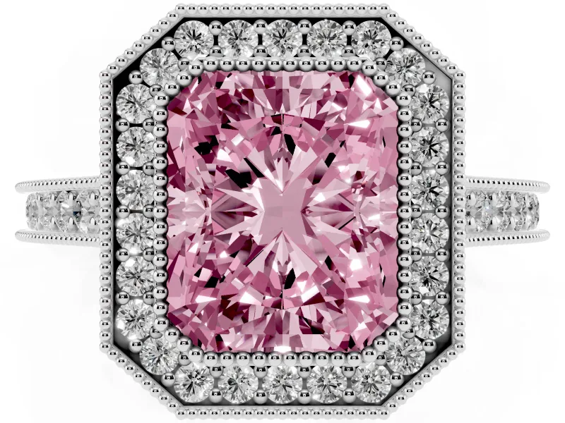 Radiant Cut Halo Engagement Ring Setting for a Fancy Pink Lab-Grown Diamond | Sterling Silver - Design NV-24721