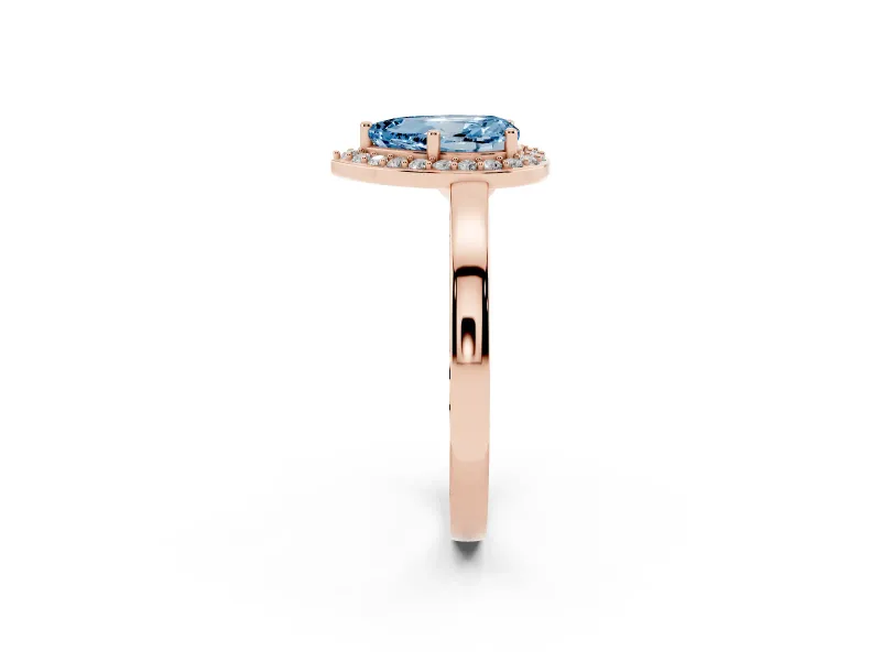 Pear-Shaped Thin Halo Engagement Ring Setting for a Fancy Blue Lab-Grown Diamond | Slim Plain Band | Rose Gold
