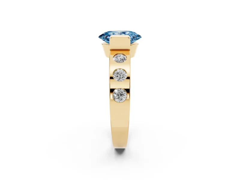 Oval Tension Style Engagement Ring Setting for a Fancy Blue Lab-Grown Diamond | Yellow Gold