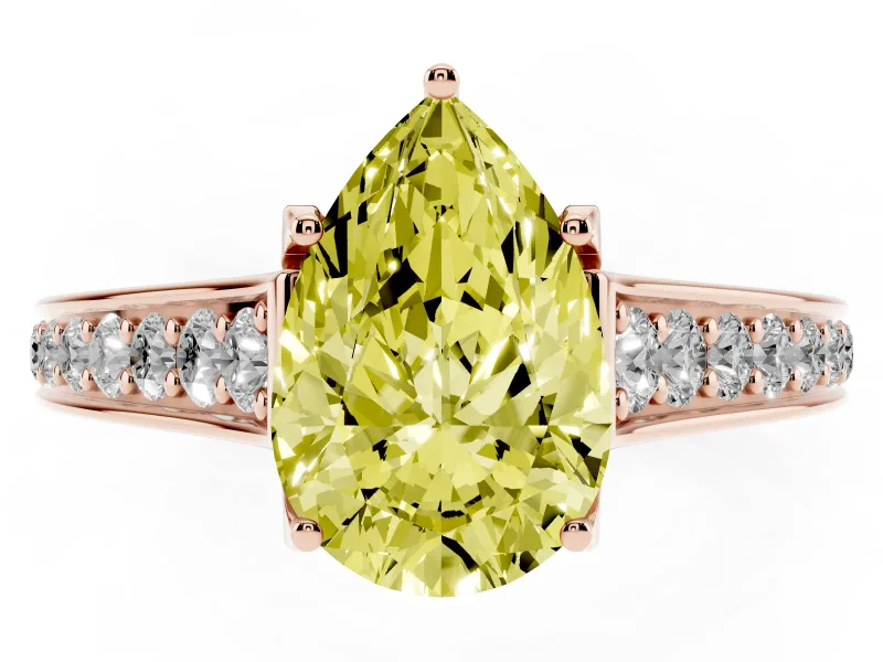Pear-Shaped Graduated Pavé Engagement Ring Setting for a Fancy Yellow Lab-Grown Diamond | Rose Gold