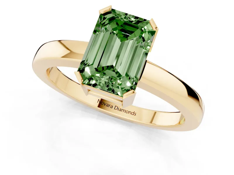 Emerald Cut Solitaire Engagement Ring Setting for a Fancy Green Lab-Grown Diamond | Flat Tab Prongs | Yellow Gold