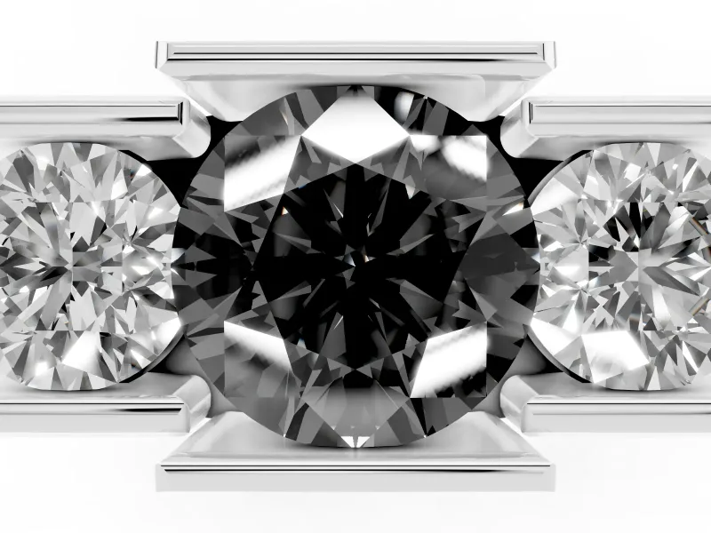 Round Channel-Set Three Stone Engagement Ring Setting for a Black Center | White Gold