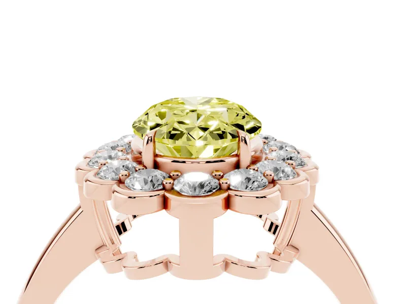 Oval Scalloped Cluster Halo Engagement Ring Setting for a Fancy Yellow Lab-Grown Diamond | Plain Band | Rose Gold