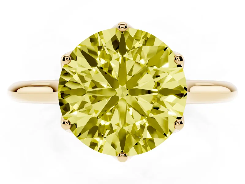 Fancy Yellow Round Cut Diamond Solitaire Cathedral Ring Set in Yellow gold with Prong Setting