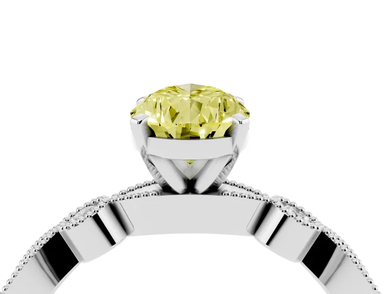 Fancy Yellow Pear Cut Diamond Solitaire Engagement Ring Set in Silver with Milgrain Bezel Accent Band