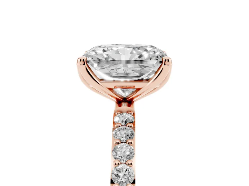 Radiant Cut Pave Solitaire Engagement Ring Setting | Fine Line Pave Band | Rose Gold
