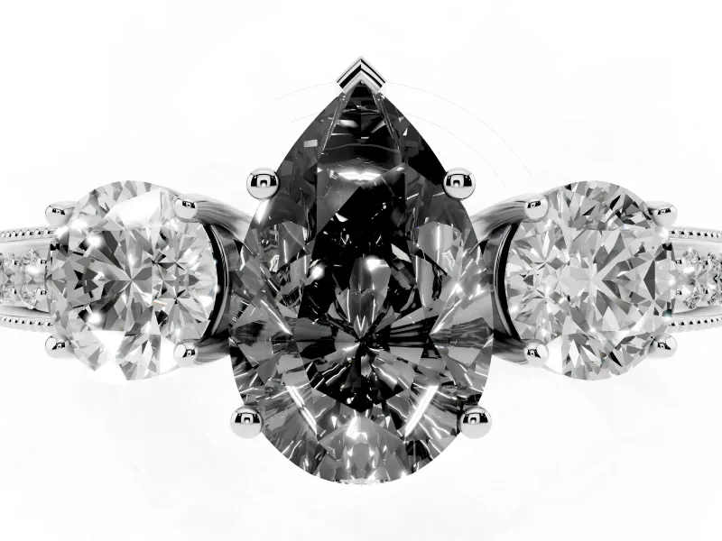 Pear-Shaped Three Stone Engagement Ring Setting for a Black Center | Graduated Pavé Band | Platinum