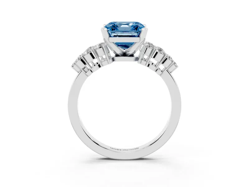 Fancy Blue Asscher Cut Diamond Cluster Engagement Ring Set in Silver with Pavé Band and Prong Setting