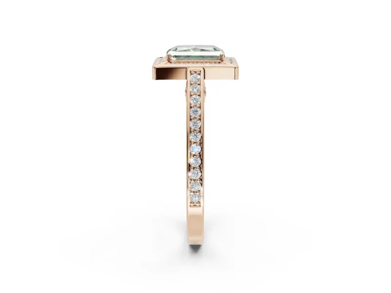 Radiant Cut Sectioned Halo Engagement Ring Setting for a Fancy Green Lab-Grown Diamond | Rose Gold