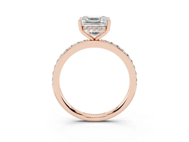 Asscher Cut Diamond Pavé Band Ring Set in Rose gold with Prong-Set Center Stone