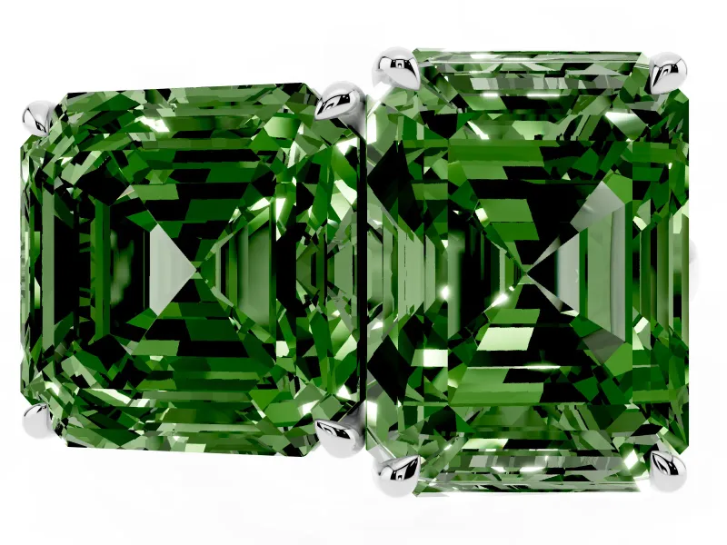 Fancy Green Asscher Cut and Emerald Cut Toi Moi Ring Set in Silver with Prong Setting