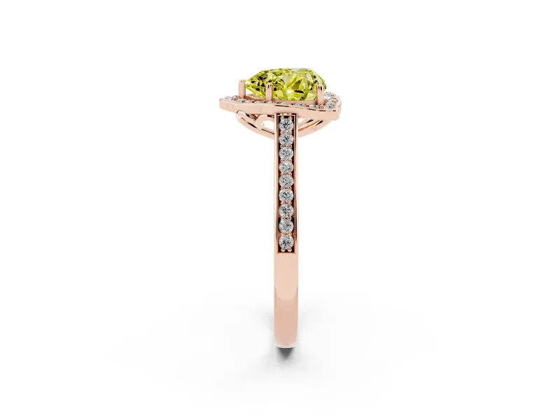 Heart-Shaped Petal Tip Halo Engagement Ring Setting for a Fancy Yellow Lab-Grown Diamond | Pavé Band | Rose Gold