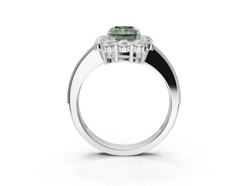 Radiant Cut Vintage Halo Engagement Ring Setting for a Fancy Green Lab-Grown Diamond | Sterling Silver