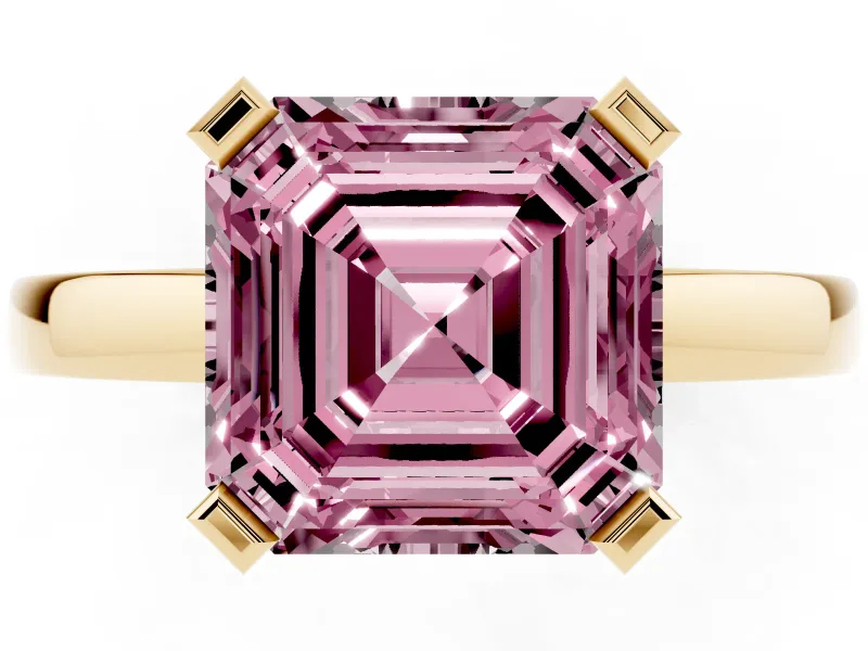 Asscher Cut Solitaire Engagement Ring Setting for a Fancy Pink Lab-Grown Diamond | Flat Tab Prongs | Yellow Gold