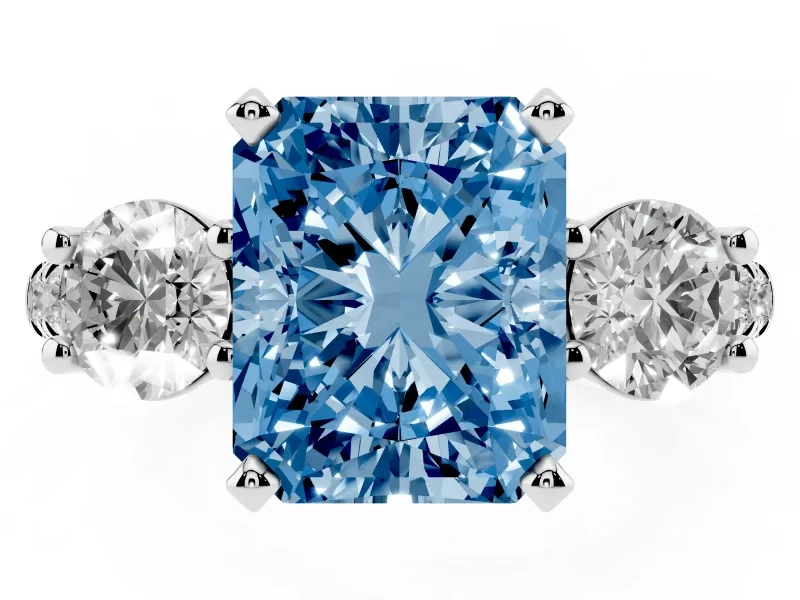 Radiant Cut Three-Stone Engagement Ring Setting for a Fancy Blue Lab-Grown Diamond | Platinum