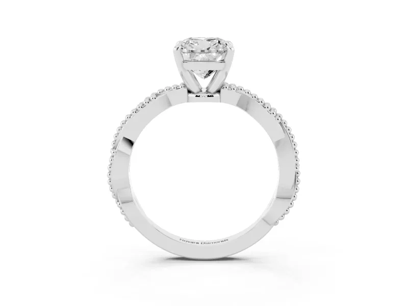 Cushion Cut Twisted Solitaire Engagement Ring Setting | Beaded Twist Band | Platinum