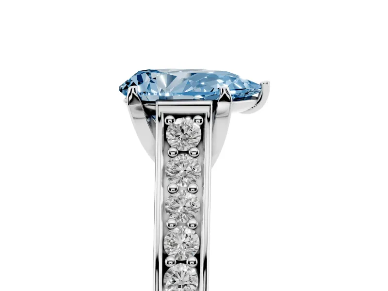 Pear-Shaped Graduated Pavé Engagement Ring Setting for a Fancy Blue Lab-Grown Diamond | Platinum