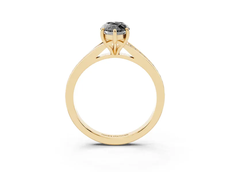 Marquise Pavé Solitaire Engagement Ring Setting for a Black Center | Yellow Gold