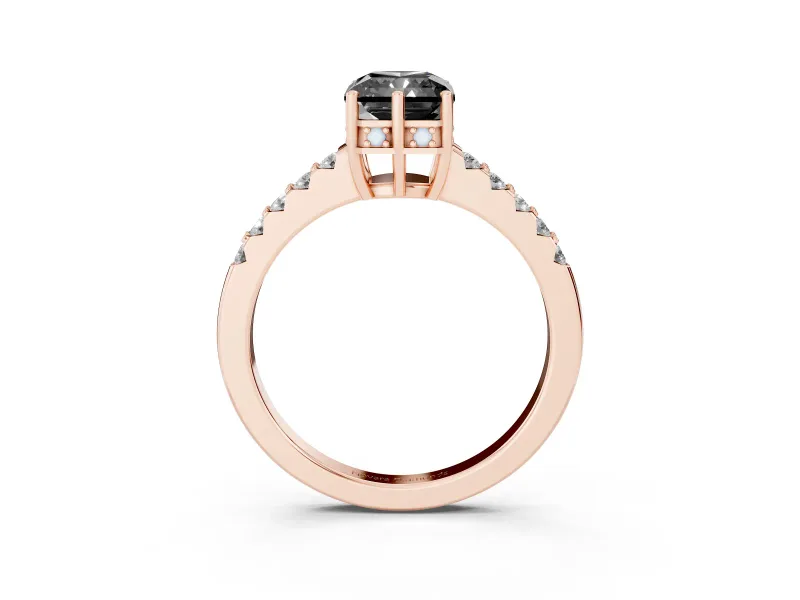 Radiant Cut Hidden Halo Engagement Ring Setting for a Black Center | Rose Gold