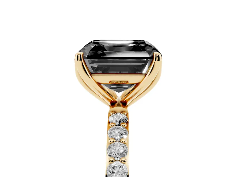 Asscher Cut Pavé Solitaire Engagement Ring Setting for a Black Center | Slim Band | Yellow Gold