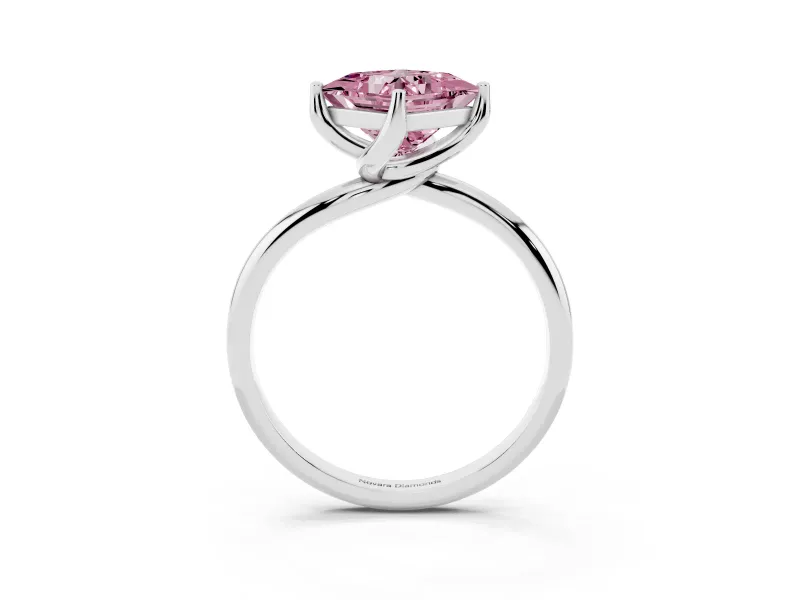 Princess Cut Bypass Solitaire Engagement Ring Setting for a Fancy Pink Lab-Grown Diamond | Plain Band | Sterling Silver