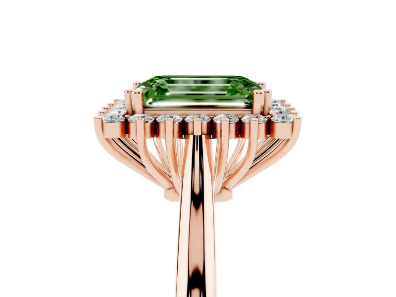 Emerald Cut Starburst Halo Engagement Ring Setting for a Fancy Green Lab-Grown Diamond | Rose Gold