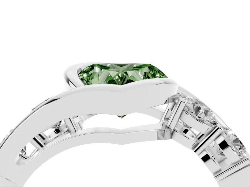 Heart-Shaped Bezel Bypass Engagement Ring Setting for a Fancy Green Lab-Grown Diamond | White Gold