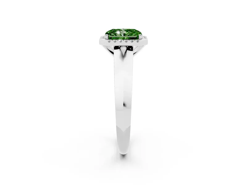 Radiant Cut Halo Engagement Ring Setting for a Fancy Green Lab-Grown Diamond | Knife-Edge Band | Sterling Silver