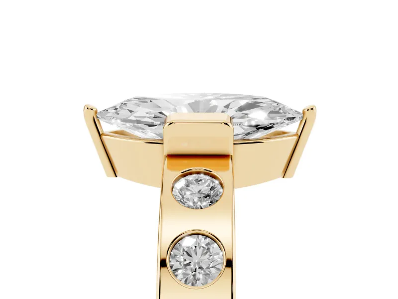 Marquise Tension Style Engagement Ring Setting | Flush Set Accents | Yellow Gold