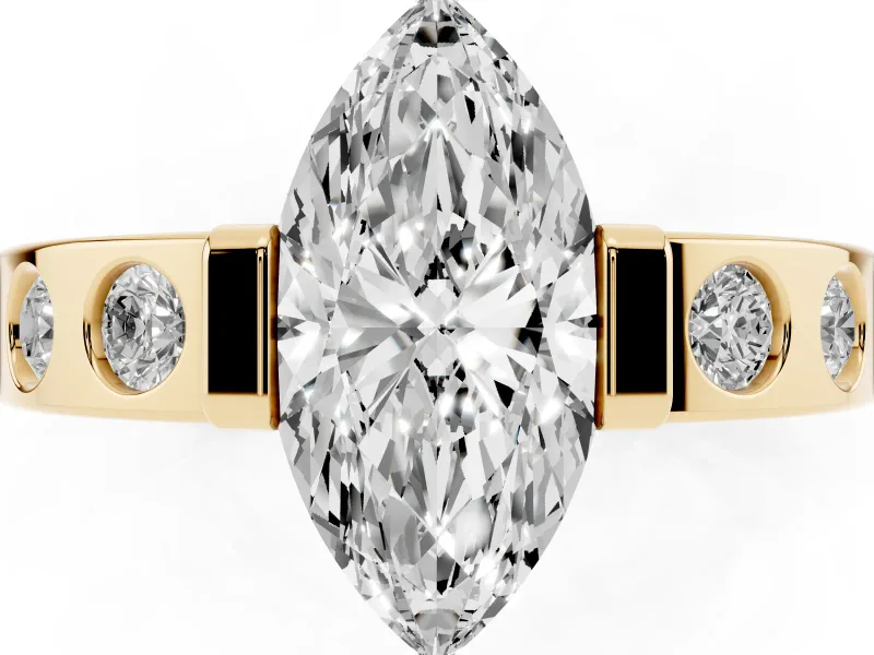 Marquise Tension Style Engagement Ring Setting | Flush Set Accents | Yellow Gold