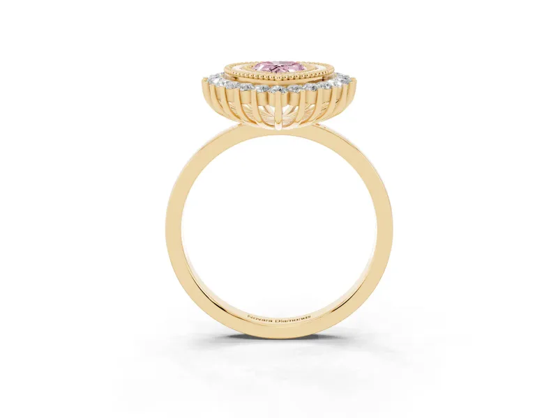 Pear-Shaped Bezel Halo Engagement Ring Setting for a Fancy Pink Lab-Grown Diamond | Yellow Gold
