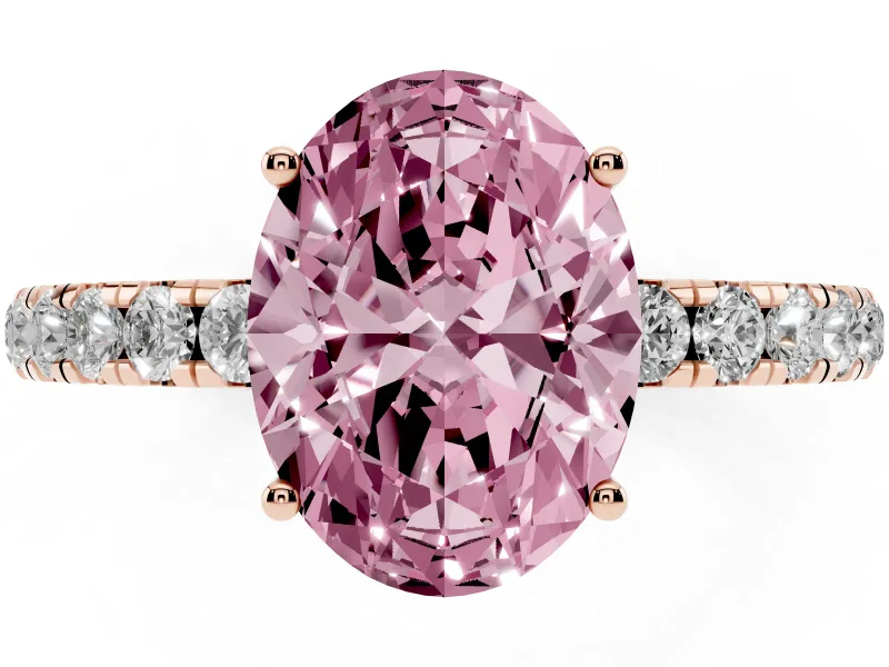 Oval Pave Engagement Ring Setting for a Fancy Pink Lab-Grown Diamond | Shared Prong Band | Rose Gold