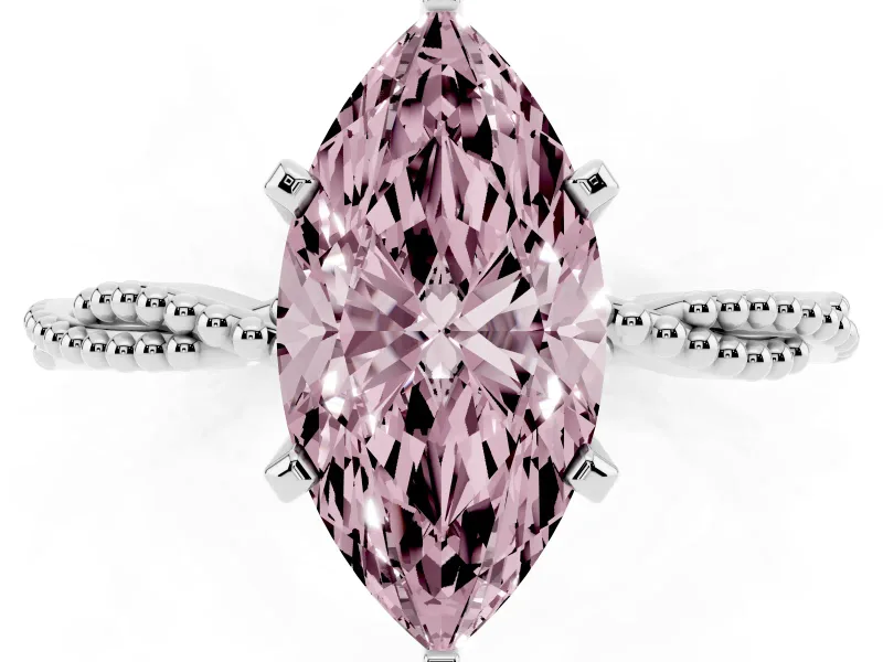 Fancy Pink Marquise Cut Diamond Solitaire Ring Set in White gold with Twisted Band and Bead Prong Setting