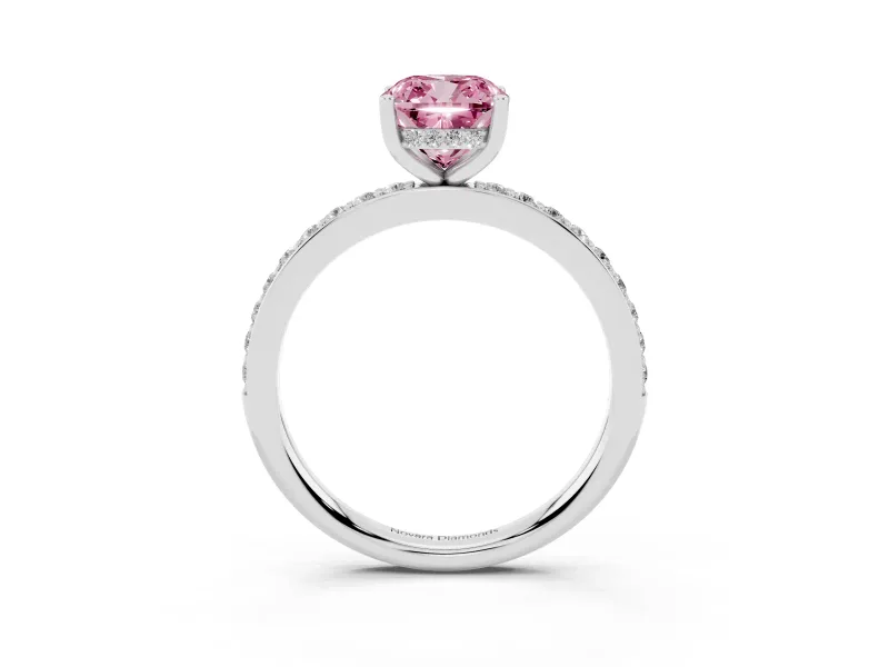 Cushion Cut Hidden Halo Engagement Ring Setting for a Fancy Pink Lab-Grown Diamond | Platinum