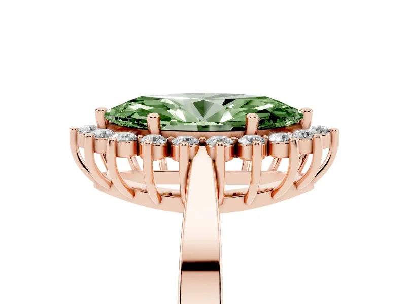 Marquise Scalloped Halo Engagement Ring Setting for a Fancy Green Lab-Grown Diamond | Rose Gold