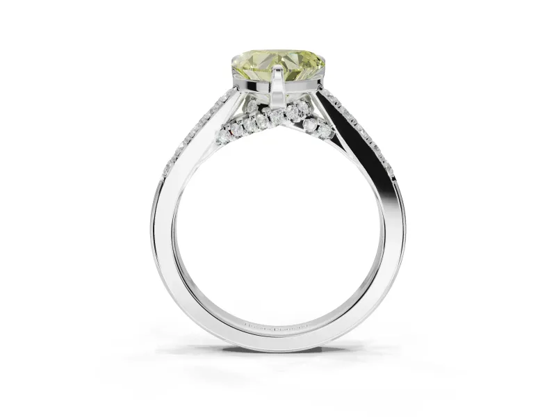 Heart-Shaped Pavé Solitaire Engagement Ring Setting for a Fancy Yellow Lab-Grown Diamond | Crossover Gallery | Platinum