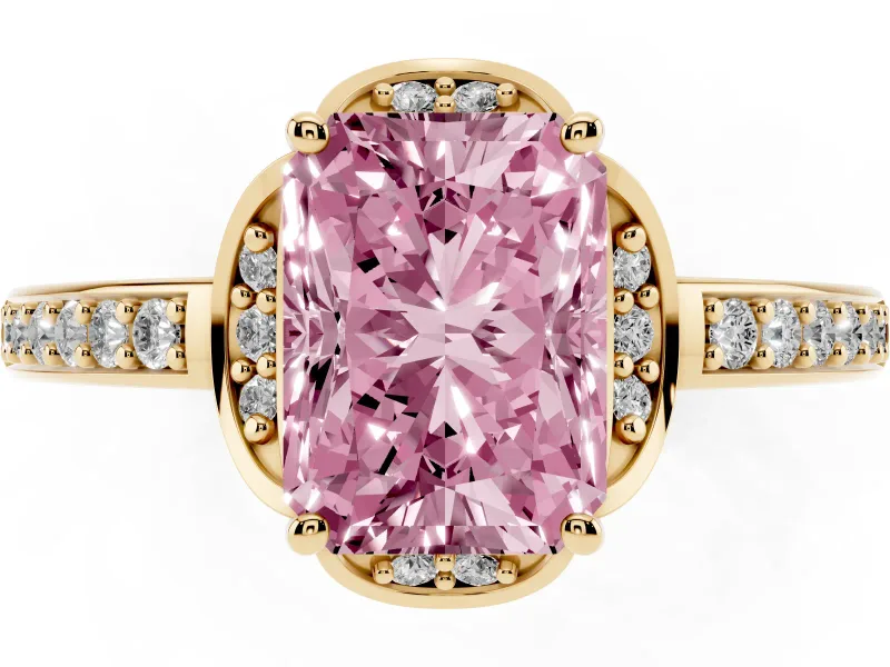 Radiant Cut Floral Pavé Engagement Ring Setting for a Fancy Pink Lab-Grown Diamond | Yellow Gold