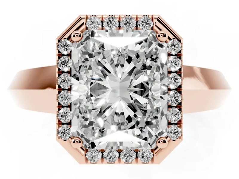 Radiant Cut Halo Engagement Ring Setting | Knife-Edge Band | Rose Gold