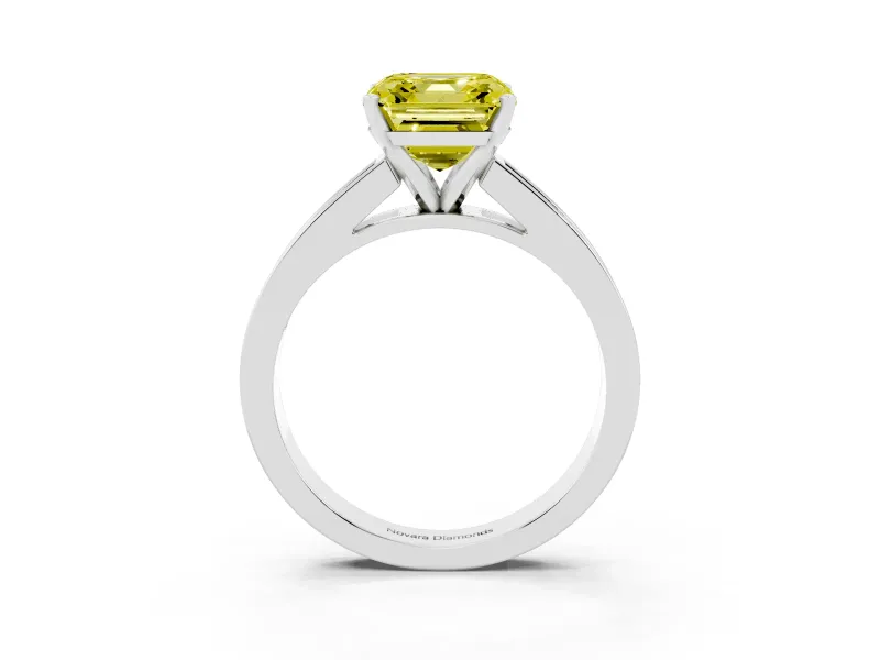 Fancy Yellow Asscher Cut Diamond Solitaire Ring Set in Silver with Channel-Set Band and Prong Setting