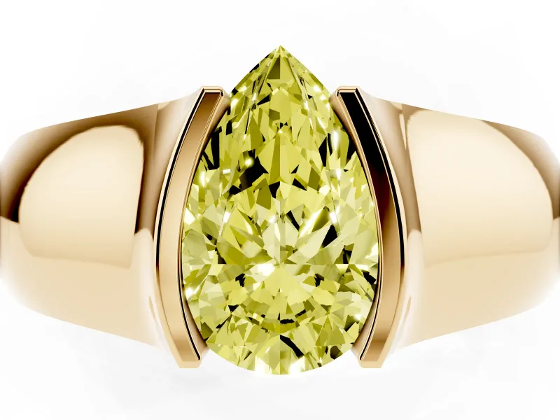 Pear-Shaped Half Bezel Solitaire Engagement Ring Setting for a Fancy Yellow Lab-Grown Diamond | Wide Band | Yellow Gold