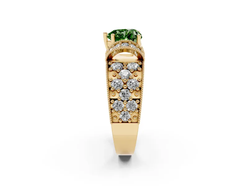 Heart-Shaped Vintage Pave Engagement Ring Setting for a Fancy Green Lab-Grown Diamond | Milgrain Edges | Yellow Gold