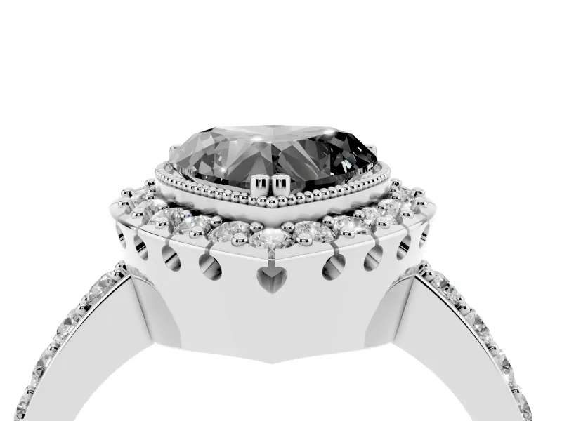 Heart-Shaped Milgrain Halo Engagement Ring Setting for a Black Center | Pavé Shoulders | Platinum