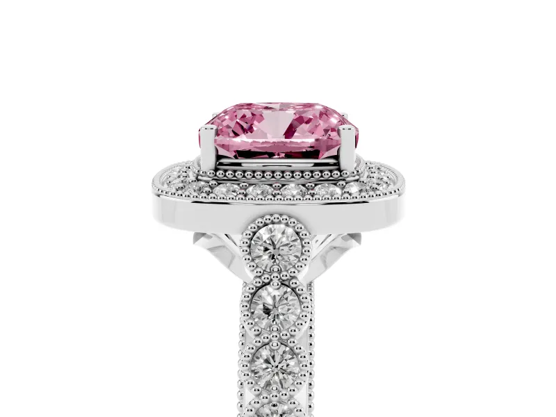 Cushion Cut Graduated Milgrain Halo Engagement Ring Setting for a Fancy Pink Lab-Grown Diamond | Platinum